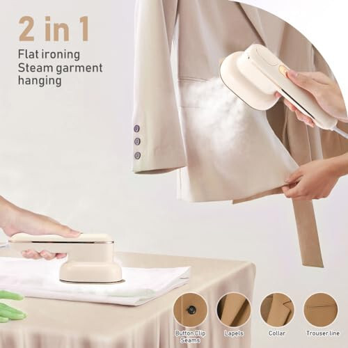 Mini Steam Iron for Clothes, 1100W Portable Steamer Travel Mini Steam Iron, Iron Steamer Support Dry and Wet Ironing 2 in 1 Fast Heat-Up for Home Travel College (Beige) - 3