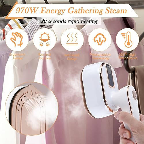 Mini Steam Iron for Clothes, Biupky Travel Steamer for Clothes Portable Steamer Travel Iron, Micro Steam Iron Mini Handheld Steamer Support Dry And Wet Ironing for Home Travel (White) - 2