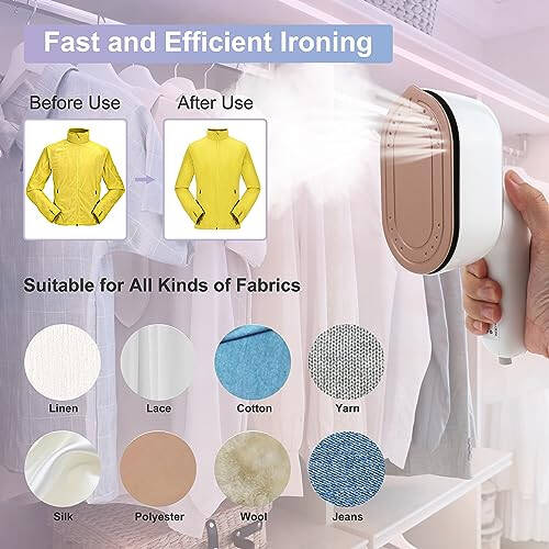 Mini Steam Iron, Travel Steamer for Clothes, 1000W Portable Handheld Steamer Support Dry and Wet Ironing 180° Rotatable Small Iron for Home and Travel, White, 6.3x4.3x3.1 in - 3