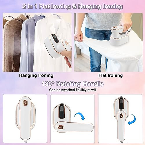 Mini Steam Iron, Travel Steamer for Clothes, 1000W Portable Handheld Steamer Support Dry and Wet Ironing 180° Rotatable Small Iron for Home and Travel, White, 6.3x4.3x3.1 in - 4