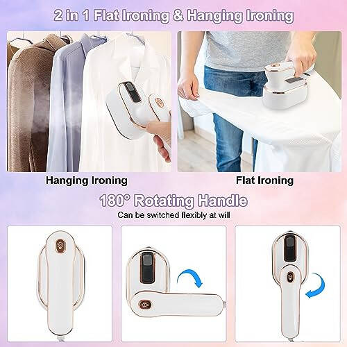 Mini Steam Iron, Travel Steamer for Clothes, 1000W Portable Handheld Steamer Support Dry and Wet Ironing 180° Rotatable Small Iron for Home and Travel, White, 6.3x4.3x3.1 in - 4