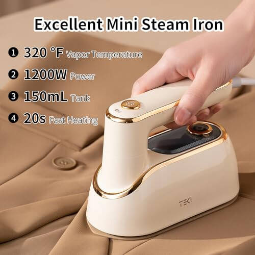 Mini Travel Steamer 1200W Portable Travel Steamer Iron for Clothes, Compact and Light Weight, Remove Wrinkle, 150ML Capacity, Small Steam Iron for Travel College Office Home Dorm(110-120V) - 2