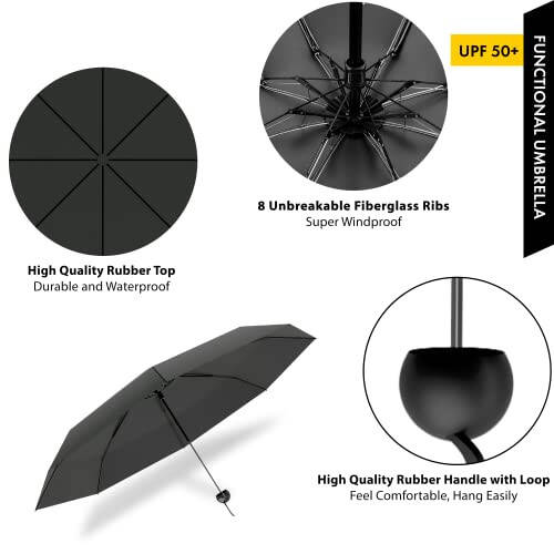 Mini Travel Umbrella Compact, Small Umbrella for Travel, Mini Umbrella for Purse, Sun Umbrella UV Protection, Tiny Pocket Folding Umbrella, Lightweight Portable Umbrella Windproof Parasol for Women and Men - 3