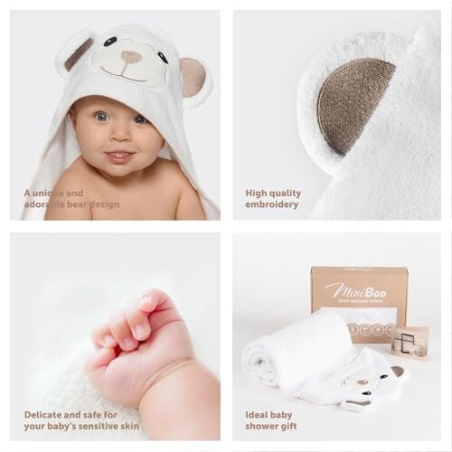 MINIBOO Premium Ultra-Soft Viscose Made from Bamboo Baby Hooded Towel with Unique Design – Hypoallergenic, Organic Baby Towels for Infants and Toddlers – Perfect as Baby Gifts - 3