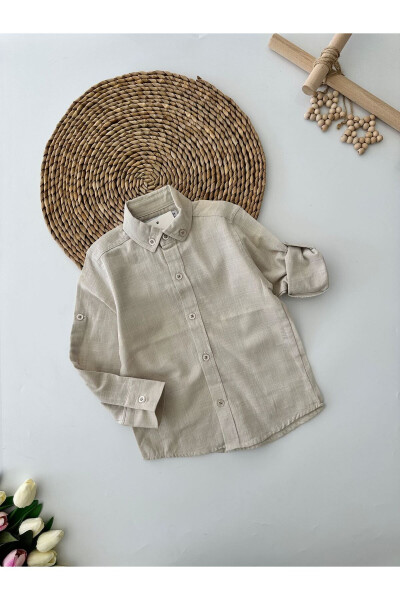 Miniğimin Cicileri Cotton Linen Luxury Boys Shirt - GreyBeige - 3