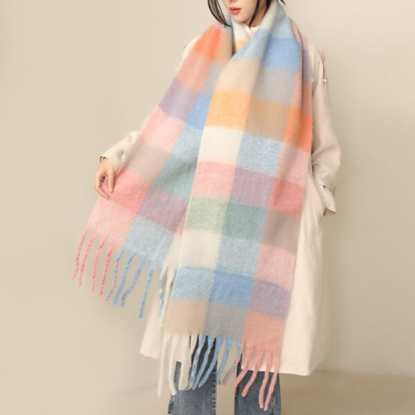 MININAI Chunky Winter Scarfs for Women Cold Weather Warm Knit Thick Plaid Scarf Long Large Oversized Checked Scarves - 3