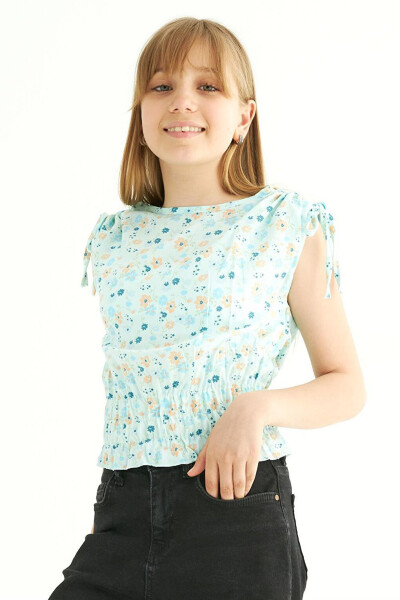 Mint Green Floral Sleeveless Blouse for Girls - 3