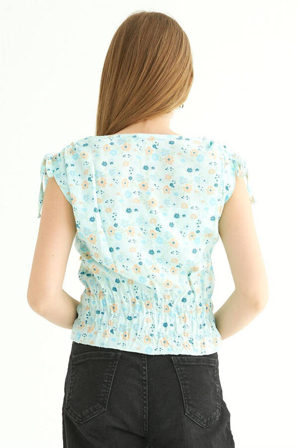 Mint Green Floral Sleeveless Blouse for Girls - 4