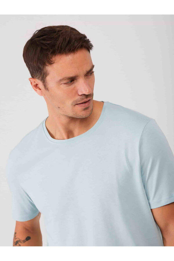 Mint Green Men's Slim Fit Plain Crew Neck T-shirt - 70938 - 11