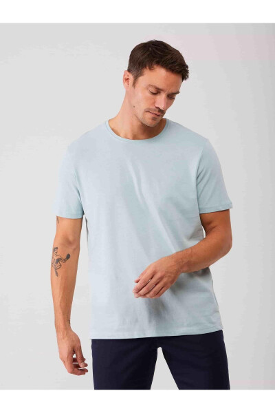 Mint Green Men's Slim Fit Plain Crew Neck T-shirt - 70938 - 13