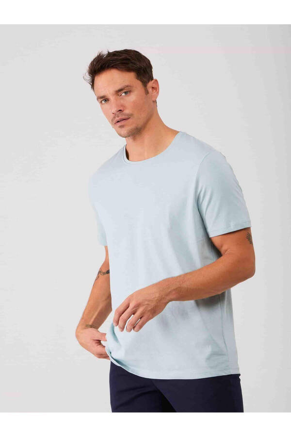 Mint Green Men's Slim Fit Plain Crew Neck T-shirt - 70938 - 14