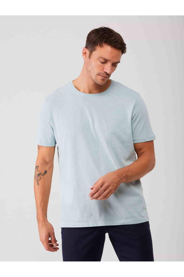 Mint Yeşili Erkek Slim Fit Düz Bisiklet Yaka Tshirt - 70938 - 13