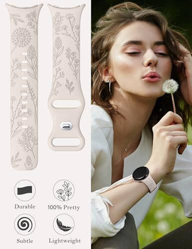 Minyee 2 Packs Floral Engraved Bands Compatible with Google Pixel Watch 2/Google Pixel Watch Band Women, Cute Soft Silicone Flower Sport Fancy Summer Straps for Pixel Watch 2/Pixel Smart Watch - 5