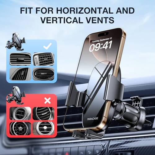 Miracase 2nd Generation Car Phone Holder, Air Vent Phone Holder for Cars 360° Rotation, Universal Mobile Phone Mount Automobile Cradles for Vent Van iPhone 14 Pro Max 13 12 11 Samsung - 5