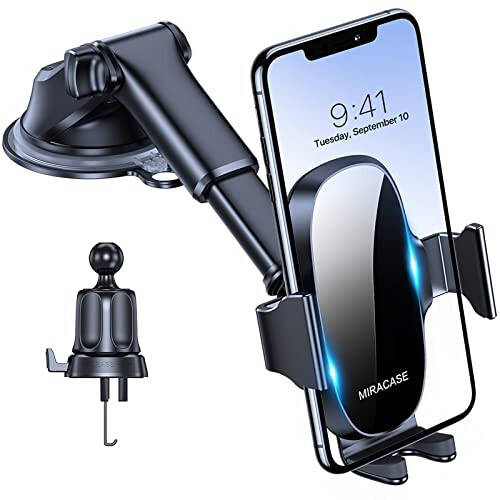 Miracase 3-in-1 Cell Phone Holders for Your Car, Universal Car Phone Holder Mount for Car Dashboard Air Vent Windshield Compatible with iPhone 15 14 13 12 11 Pro Max Xs XR X, Galaxy Black - 1