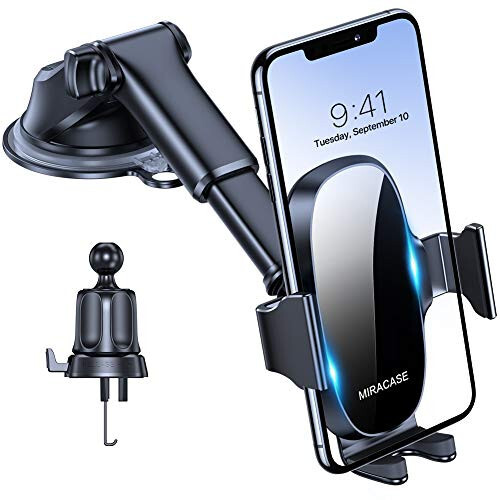 Miracase 3-in-1 Cell Phone Holders for Your Car, Universal Car Phone Holder Mount for Car Dashboard Air Vent Windshield Compatible with iPhone 15 14 13 12 11 Pro Max Xs XR X, Galaxy Black - 5