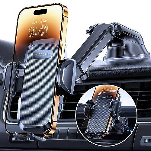 Miracase Phone Holders for Your Car, [Thick Case & Heavy Phone Friendly] Universal Cell Phone Car Mount, 3-in-1 Phone Mount for Car Dashboard Windshield Air Vent Fit for All Smartphones - 1