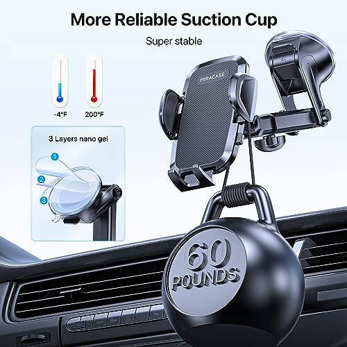 Miracase Phone Holders for Your Car, [Thick Case & Heavy Phone Friendly] Universal Cell Phone Car Mount, 3-in-1 Phone Mount for Car Dashboard Windshield Air Vent Fit for All Smartphones - 3