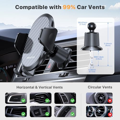 Miracase Phone Holders for Your Car with Newest Metal Hook Clip, Air Vent Cell Phone Car Mount, Universal Automobile Cradle Fit for iPhone Android and All Smartphones, Dark Black - 11