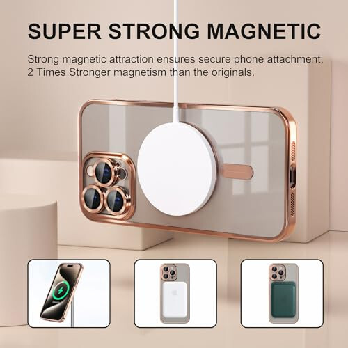 Misea Magnetic iPhone 15 Pro Max Case with MagSafe [Never Yellowing] [Military Grade Drop Protection] Full Camera Lens Protector Plating Soft Clear Phone Case for Women Girls, Gold - 5