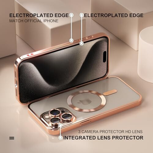 Misea Magnetic iPhone 15 Pro Max Case with MagSafe [Never Yellowing] [Military Grade Drop Protection] Full Camera Lens Protector Plating Soft Clear Phone Case for Women Girls, Gold - 6