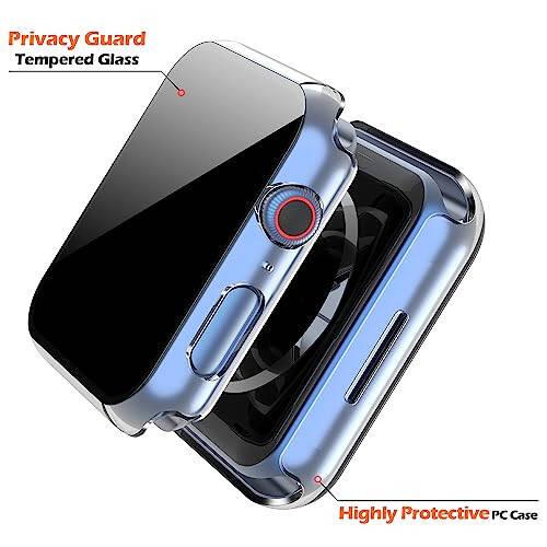 Misxi 2 Pack All-Around Protective Privacy PC HD Case for Apple Watch Series 6 SE Series 5 Series 4 44mm, Shockproof Thin Cover with Anti-Spy Tempered Glass Screen Protector for iWatch, Transparent - 4