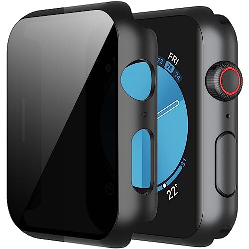 Misxi 2 Pack All-Around Protective Privacy PC HD Case for Apple Watch Series 6 SE Series 5 Series 4 44mm, Shockproof Ultra-Thin Cover with Anti-Spy Tempered Glass Screen Protector for iWatch, Black - 1