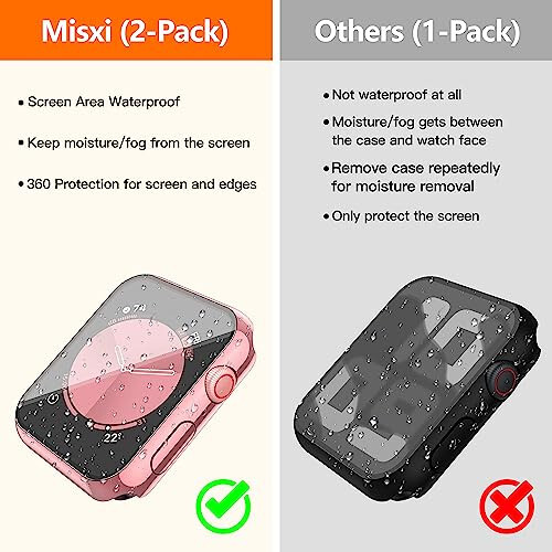 Misxi [2 Pack] for Apple Watch Series 6 SE Series 5 Series 4 44mm Waterproof Anti-Scratch Case with Button, Hard PC Cover with Tempered Glass Screen Protector for iWatch, 1 Rose Pink + 1 Transparent - 3