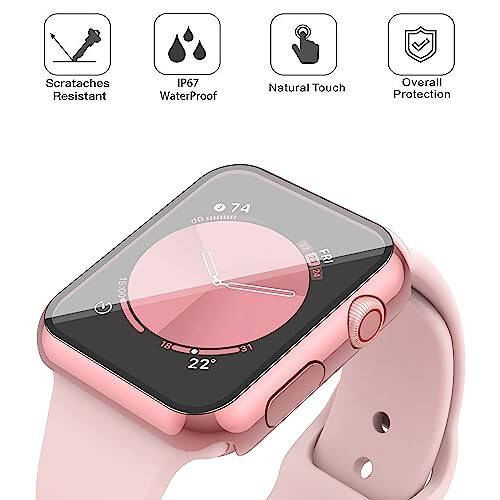 Misxi [2 Pack] for Apple Watch Series 6 SE Series 5 Series 4 44mm Waterproof Anti-Scratch Case with Button, Hard PC Cover with Tempered Glass Screen Protector for iWatch, 1 Rose Pink + 1 Transparent - 4