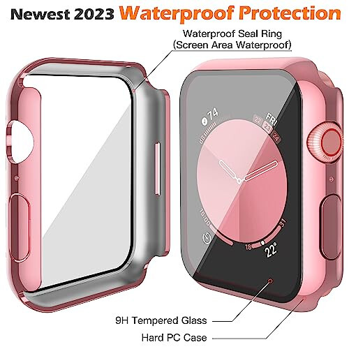 Misxi [2 Pack] for Apple Watch Series 6 SE Series 5 Series 4 44mm Waterproof Anti-Scratch Case with Button, Hard PC Cover with Tempered Glass Screen Protector for iWatch, 1 Rose Pink + 1 Transparent - 5