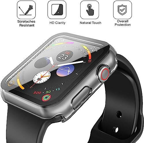 Misxi 2 Pack Hard PC Case with Tempered Glass Screen Protector Compatible with Apple Watch Series 4 Series 5 Series 6 SE 44mm, Scratch Resistant Overall Protective Cover for iWatch, Clear - 2