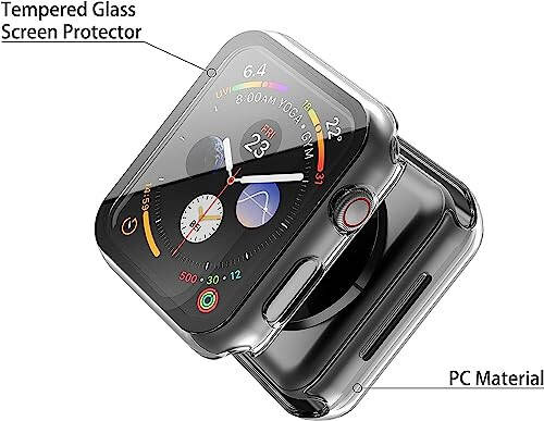 Misxi 2 Pack Hard PC Case with Tempered Glass Screen Protector Compatible with Apple Watch Series 4 Series 5 Series 6 SE 44mm, Scratch Resistant Overall Protective Cover for iWatch, Clear - 3