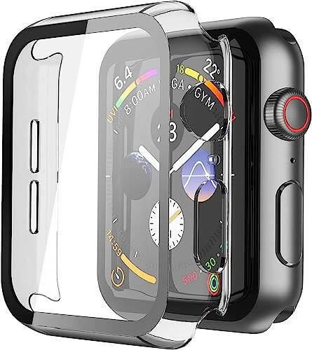 Misxi 2 Pack Hard PC Case with Tempered Glass Screen Protector Compatible with Apple Watch Series 4 Series 5 Series 6 SE 44mm, Scratch Resistant Overall Protective Cover for iWatch, Clear - 7