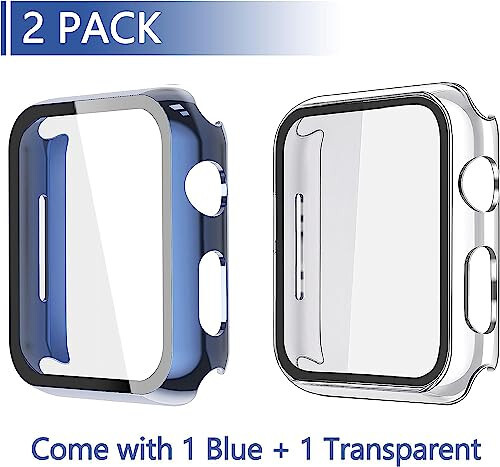 Misxi 2 Pack Hard PC Case with Tempered Glass Screen Protector Compatible with Apple Watch Series 6 SE Series 5 Series 4 44mm, 1 Blue + 1 Transparent - 2