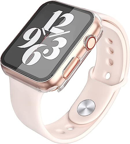 Misxi 2 Pack Hard PC Case with Tempered Glass Screen Protector Compatible with Apple Watch Series 6 SE Series 5 Series 4 44mm, 1 Rose Pink + 1 Transparent - 5