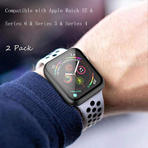 Misxi 2 Pack Hard PC Case with Tempered Glass Screen Protector Compatible with Apple Watch Series 6 SE Series 5 Series 4 44mm, Black - 5