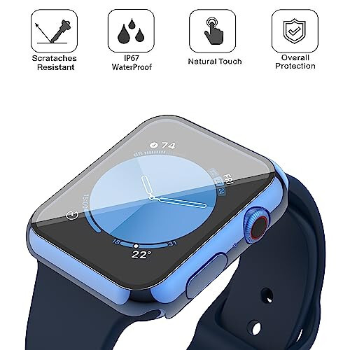 Misxi [2 Pack] Waterproof Anti-Scratch Case with Button for Apple Watch Series 6 SE Series 5 Series 4 44mm, Hard PC Cover with Tempered Glass Screen Protector for iWatch, 1 Blue + 1 Transparent - 4