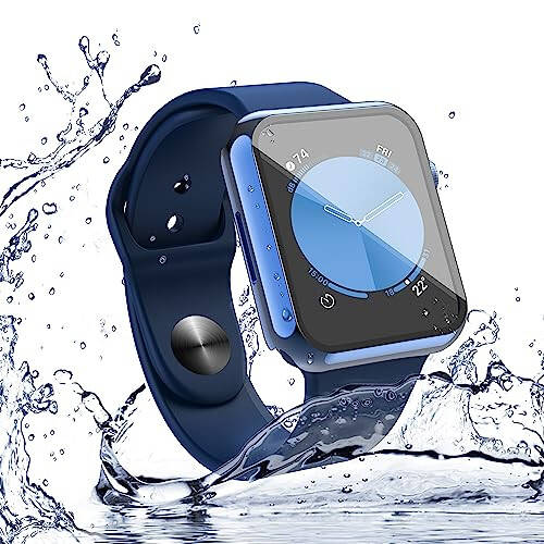 Misxi [2 Pack] Waterproof Anti-Scratch Case with Button for Apple Watch Series 6 SE Series 5 Series 4 44mm, Hard PC Cover with Tempered Glass Screen Protector for iWatch, 1 Blue + 1 Transparent - 6