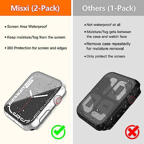 Misxi [2 Pack] Waterproof Anti-Scratch Case with Button for Apple Watch Series 6 SE Series 5 Series 4 44mm, Hard PC Cover with Tempered Glass Screen Protector for iWatch, 1 Silver + 1 Transparent - 3