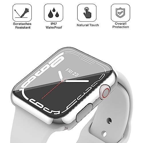 Misxi [2 Pack] Waterproof Anti-Scratch Case with Button for Apple Watch Series 6 SE Series 5 Series 4 44mm, Hard PC Cover with Tempered Glass Screen Protector for iWatch, 1 Silver + 1 Transparent - 4