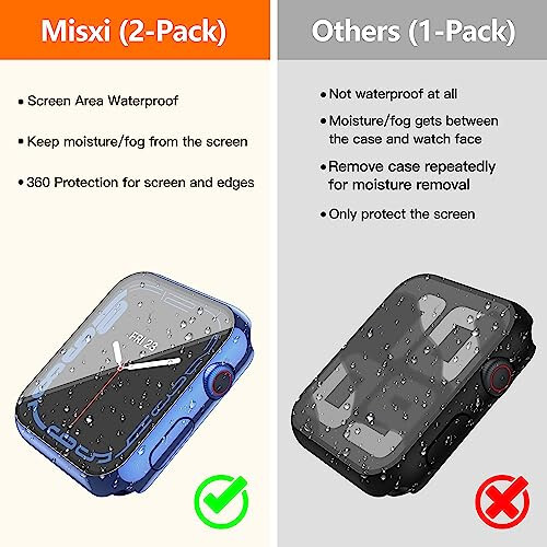 Misxi [2 Pack] Waterproof Anti-Scratch Case with Button for Apple Watch Series 9 (2023) Series 8 Series 7 45mm, Hard PC Cover with Tempered Glass Screen Protector for iWatch, 1 Blue + 1 Transparent - 3