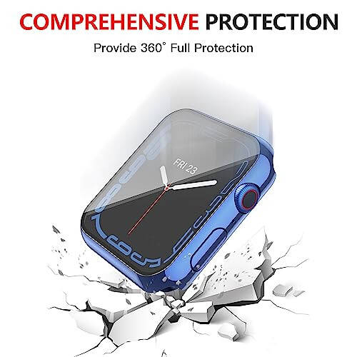 Misxi [2 Pack] Waterproof Anti-Scratch Case with Button for Apple Watch Series 9 (2023) Series 8 Series 7 45mm, Hard PC Cover with Tempered Glass Screen Protector for iWatch, 1 Blue + 1 Transparent - 7