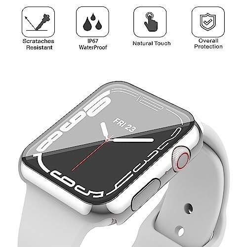 Misxi [2 Pack] Waterproof Anti-Scratch Case with Button for Apple Watch Series 9 (2023) Series 8 Series 7 45mm, Hard PC Cover with Tempered Glass Screen Protector for iWatch, 1 Silver + 1 Transparent - 4