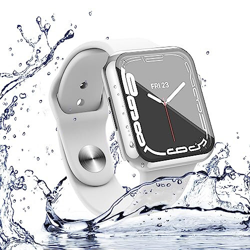 Misxi [2 Pack] Waterproof Anti-Scratch Case with Button for Apple Watch Series 9 (2023) Series 8 Series 7 45mm, Hard PC Cover with Tempered Glass Screen Protector for iWatch, 1 Silver + 1 Transparent - 6