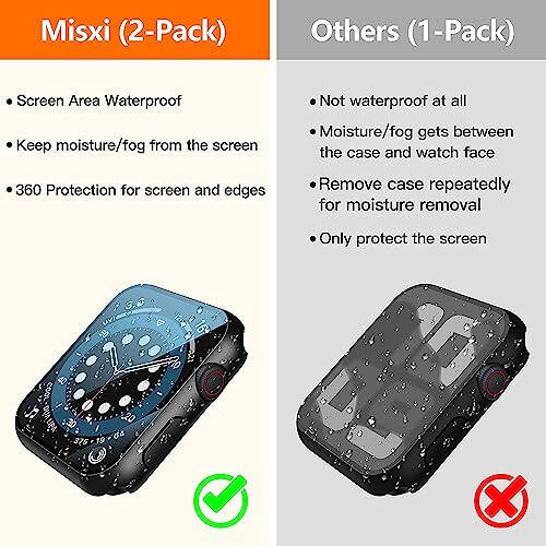 Misxi [2 Pack] Waterproof Black Hard Case with Tempered Glass Compatible with Apple Watch Series 6 SE Series 5 Series 4 44mm, Ultra-Thin Durable Protective Cover for iWatch Screen Protector - 2