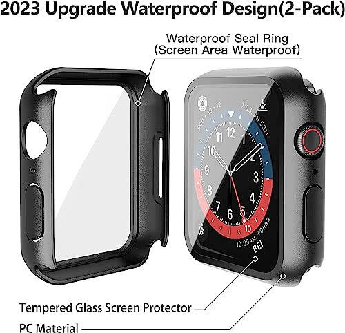 Misxi [2 Pack] Waterproof Black Hard Case with Tempered Glass Compatible with Apple Watch Series 6 SE Series 5 Series 4 44mm, Ultra-Thin Durable Protective Cover for iWatch Screen Protector - 3