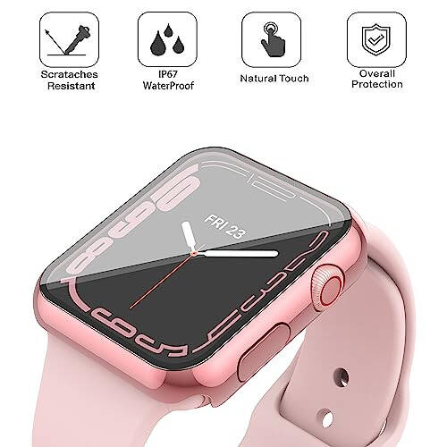 Misxi [2 Pack] Waterproof Case with Button for Apple Watch Series 9 (2023) Series 8 Series 7 45mm, Hard PC Cover with Tempered Glass Screen Protector for iWatch, 1 Rose Pink + 1 Transparent - 4