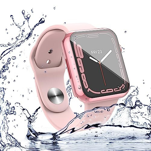 Misxi [2 Pack] Waterproof Case with Button for Apple Watch Series 9 (2023) Series 8 Series 7 45mm, Hard PC Cover with Tempered Glass Screen Protector for iWatch, 1 Rose Pink + 1 Transparent - 6