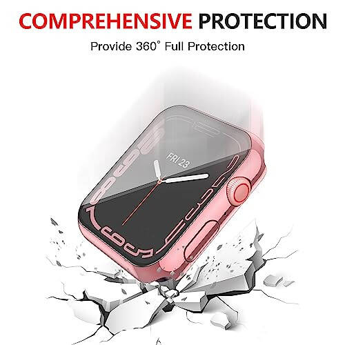 Misxi [2 Pack] Waterproof Case with Button for Apple Watch Series 9 (2023) Series 8 Series 7 45mm, Hard PC Cover with Tempered Glass Screen Protector for iWatch, 1 Rose Pink + 1 Transparent - 7