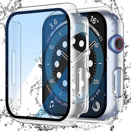 Misxi [2 Pack Waterproof Hard Case with Tempered Glass Compatible with Apple Watch Series 6 SE Series 5 Series 4 44mm, Ultra-Thin Protective Cover for iWatch Screen Protector, Matte Transparent - 7